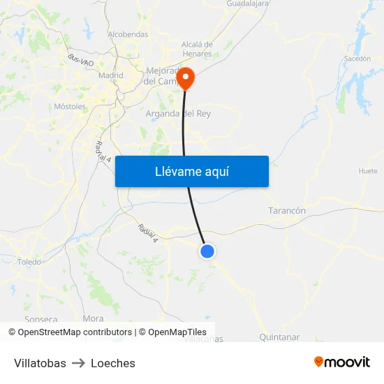 Villatobas to Loeches map