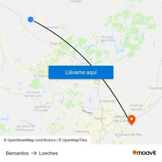 Bernardos to Loeches map