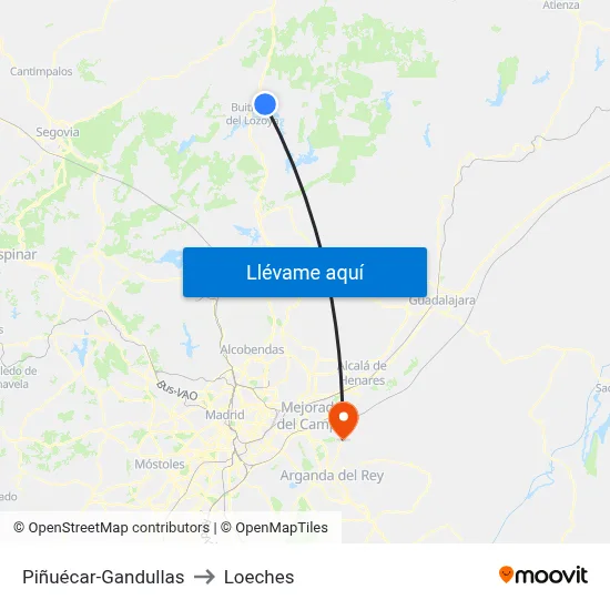 Piñuécar-Gandullas to Loeches map