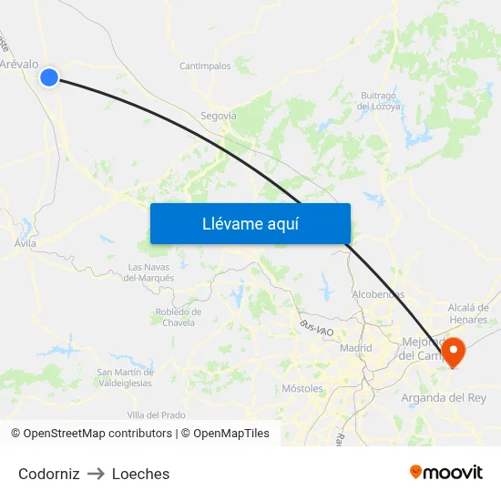 Codorniz to Loeches map
