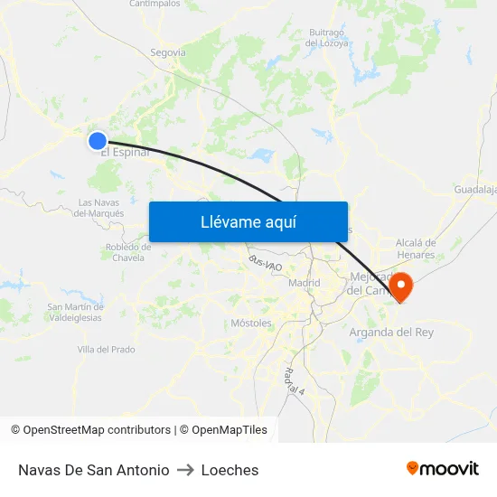 Navas De San Antonio to Loeches map