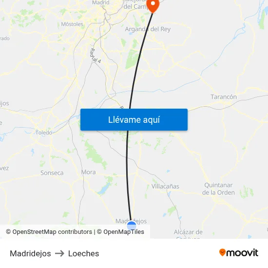 Madridejos to Loeches map
