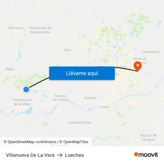 Villanueva De La Vera to Loeches map