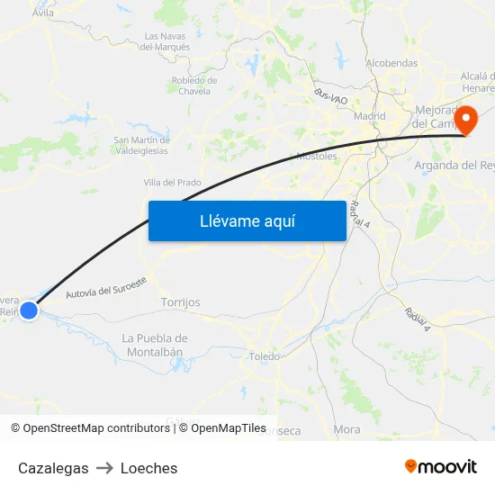 Cazalegas to Loeches map