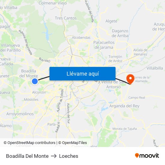 Boadilla Del Monte to Loeches map