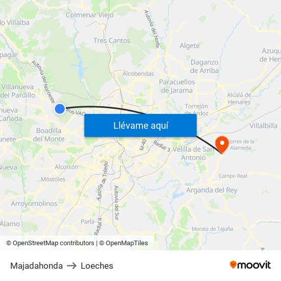 Majadahonda to Loeches map