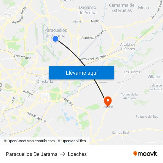 Paracuellos De Jarama to Loeches map