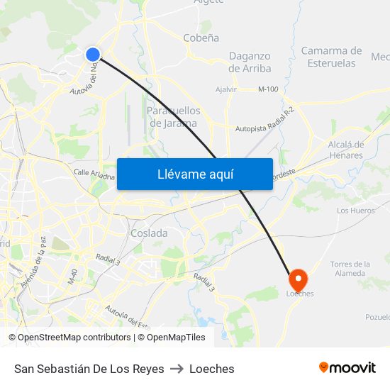 San Sebastián De Los Reyes to Loeches map