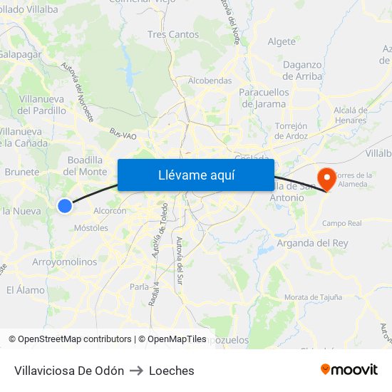 Villaviciosa De Odón to Loeches map