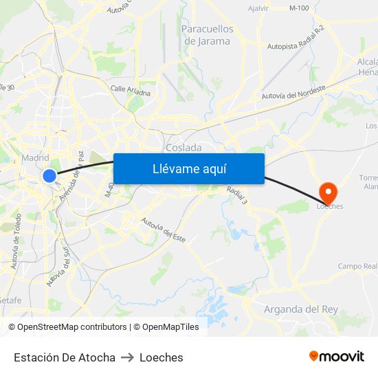 Estación De Atocha to Loeches map