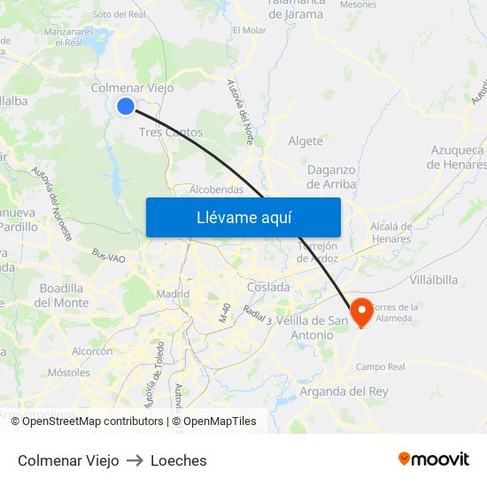Colmenar Viejo to Loeches map