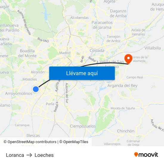 Loranca to Loeches map