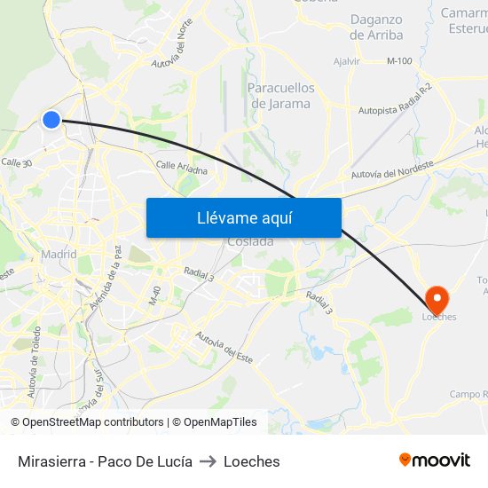 Mirasierra - Paco De Lucía to Loeches map
