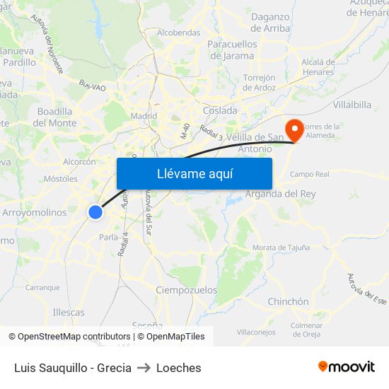Luis Sauquillo - Grecia to Loeches map