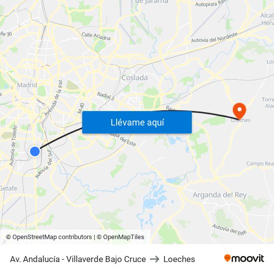 Av. Andalucía - Villaverde Bajo Cruce to Loeches map