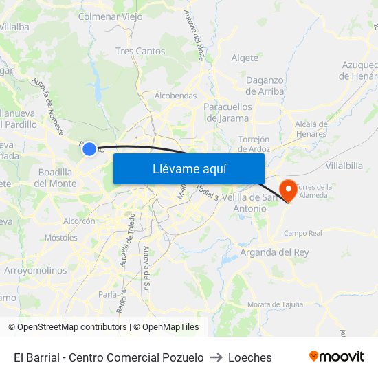 El Barrial - Centro Comercial Pozuelo to Loeches map