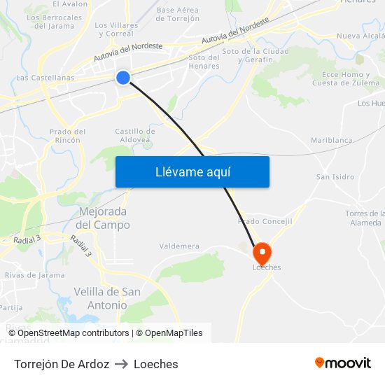 Torrejón De Ardoz to Loeches map