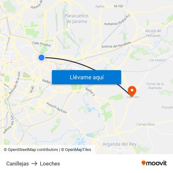 Canillejas to Loeches map