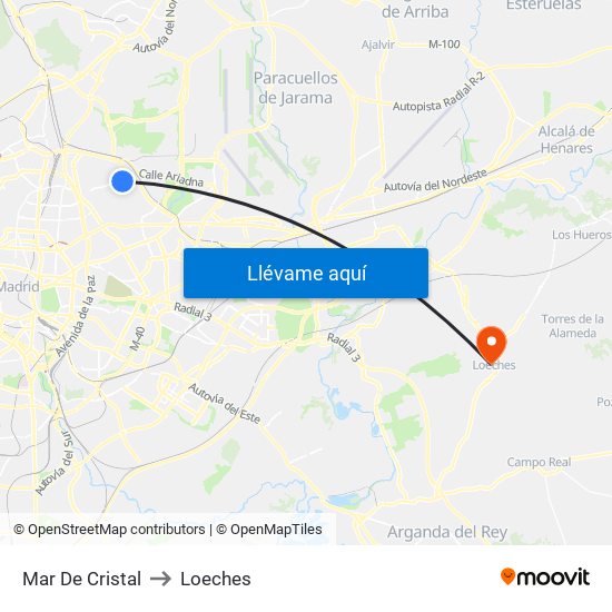 Mar De Cristal to Loeches map