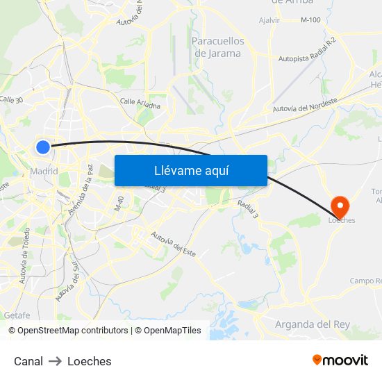 Canal to Loeches map