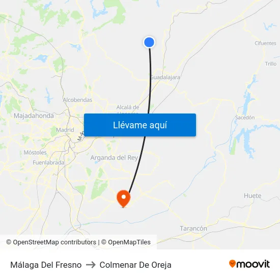 Málaga Del Fresno to Colmenar De Oreja map
