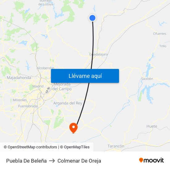 Puebla De Beleña to Colmenar De Oreja map