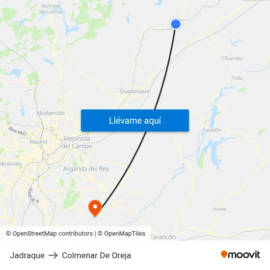 Jadraque to Colmenar De Oreja map