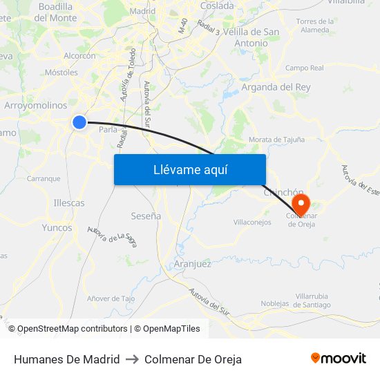 Humanes De Madrid to Colmenar De Oreja map