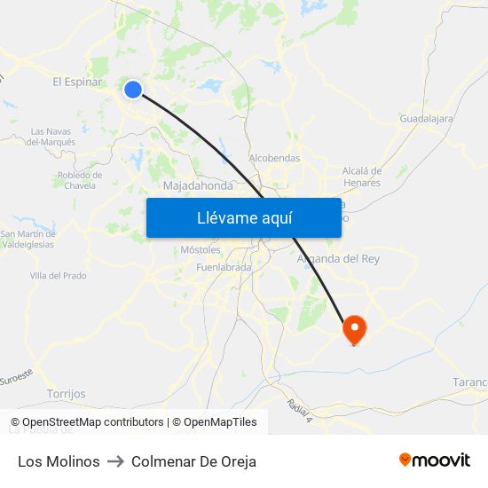 Los Molinos to Colmenar De Oreja map