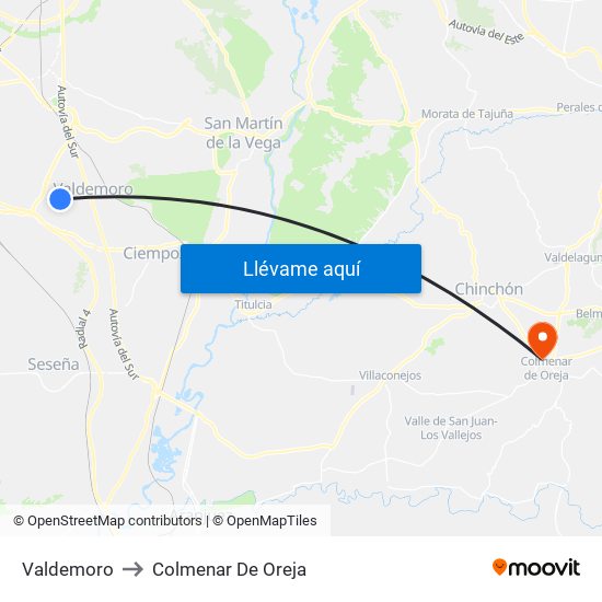 Valdemoro to Colmenar De Oreja map