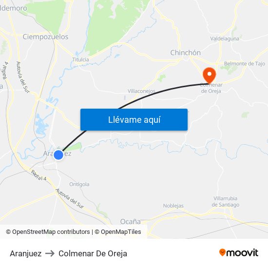 Aranjuez to Colmenar De Oreja map