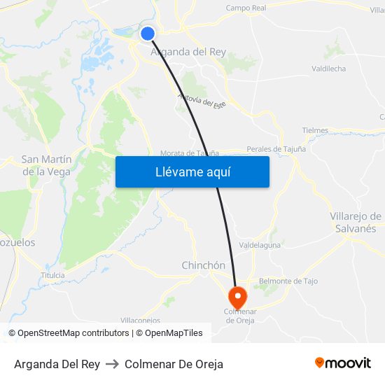 Arganda Del Rey to Colmenar De Oreja map