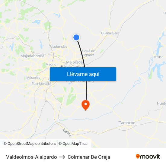 Valdeolmos-Alalpardo to Colmenar De Oreja map