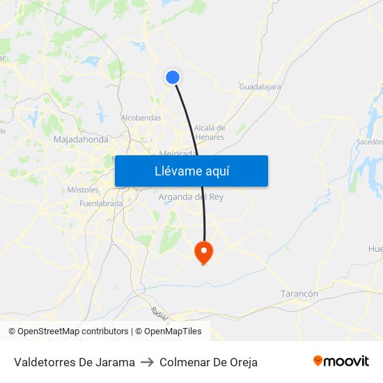 Valdetorres De Jarama to Colmenar De Oreja map