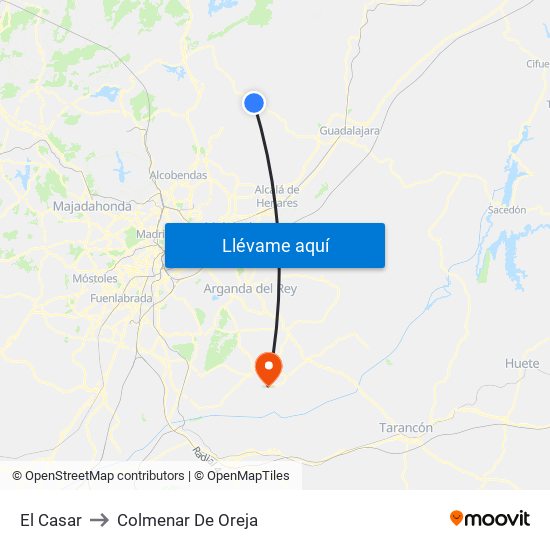 El Casar to Colmenar De Oreja map