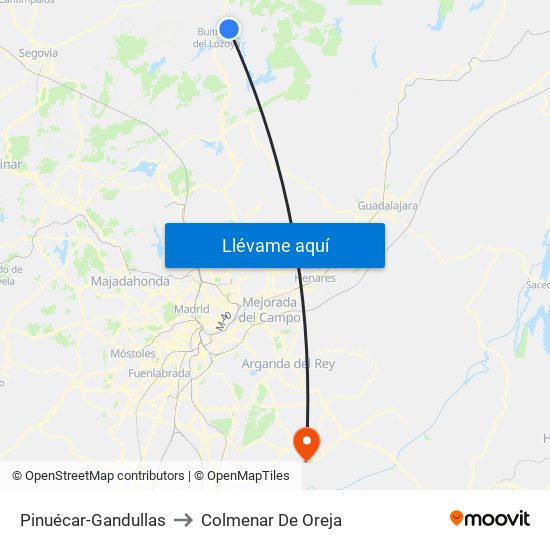 Pinuécar-Gandullas to Colmenar De Oreja map