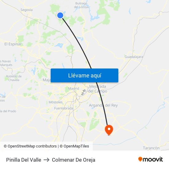 Pinilla Del Valle to Colmenar De Oreja map