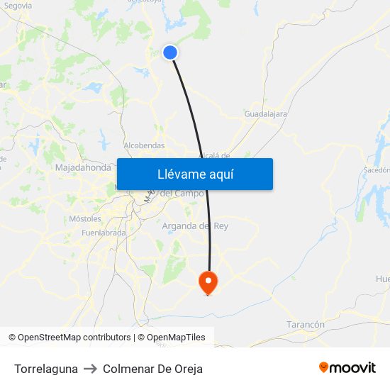 Torrelaguna to Colmenar De Oreja map