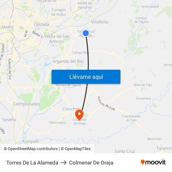 Torres De La Alameda to Colmenar De Oreja map