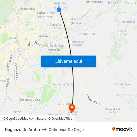 Daganzo De Arriba to Colmenar De Oreja map