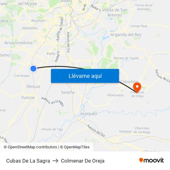 Cubas De La Sagra to Colmenar De Oreja map