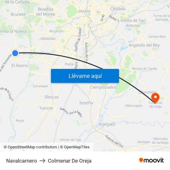 Navalcarnero to Colmenar De Oreja map