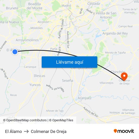 El Álamo to Colmenar De Oreja map
