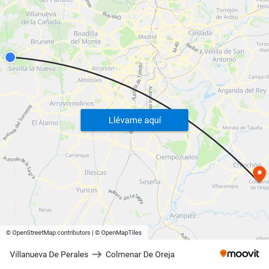 Villanueva De Perales to Colmenar De Oreja map