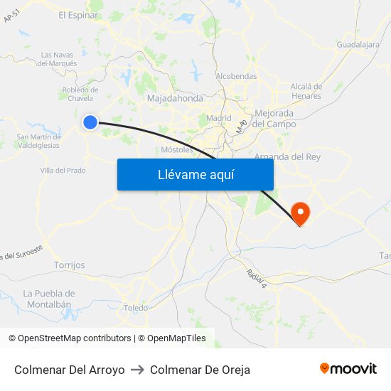 Colmenar Del Arroyo to Colmenar De Oreja map