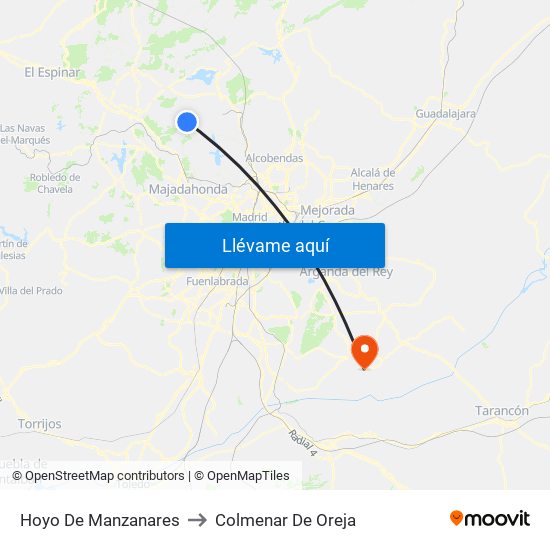 Hoyo De Manzanares to Colmenar De Oreja map