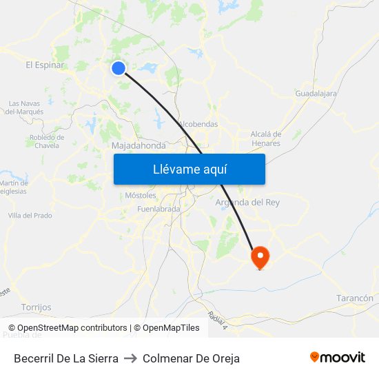 Becerril De La Sierra to Colmenar De Oreja map