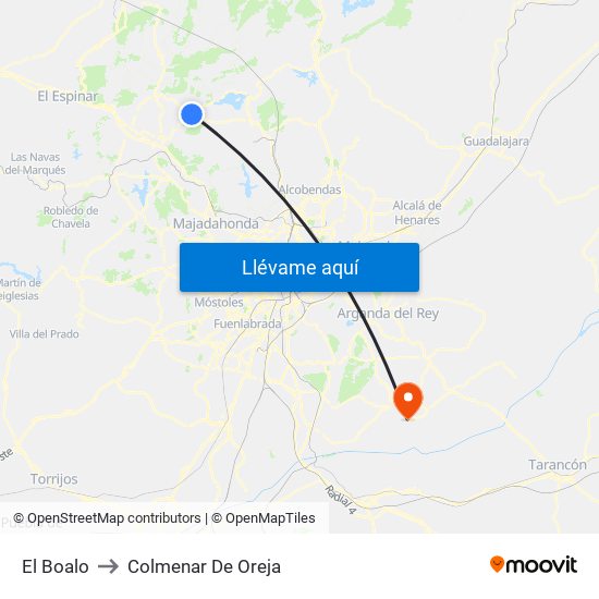 El Boalo to Colmenar De Oreja map