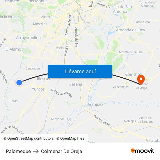 Palomeque to Colmenar De Oreja map