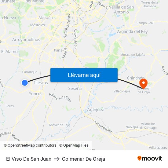 El Viso De San Juan to Colmenar De Oreja map